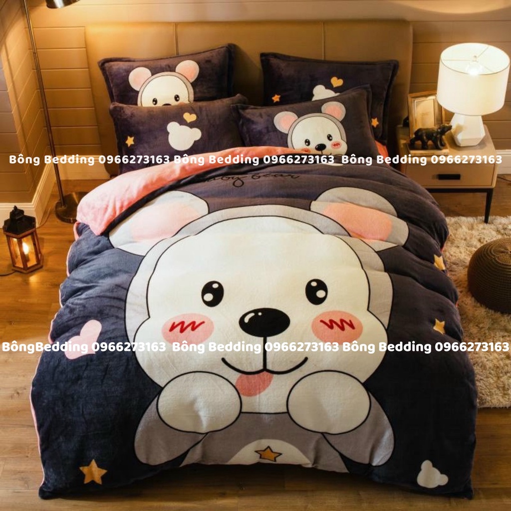 Bộ Chăn Ga Gối Nỉ Nhung 3D Nhập Khẩu HIN BEDDING Cao Cấp, Vải Nỉ Nhung Ấm Áp Dày Dặn Cho Mùa Đông