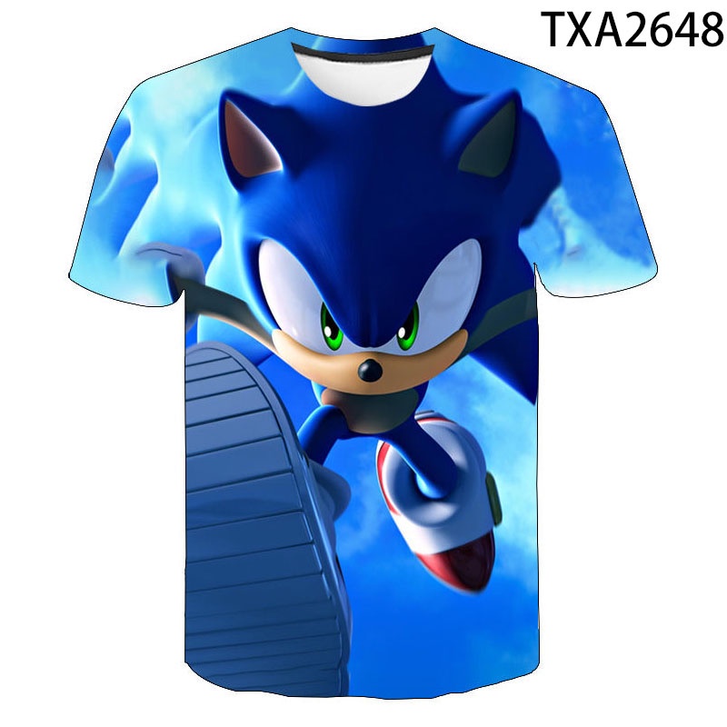 Áo thun tay ngắn in hình hoạt hình nhím Sonic 3D phong cách thường ngày thời trang cho trẻ em trai và gái