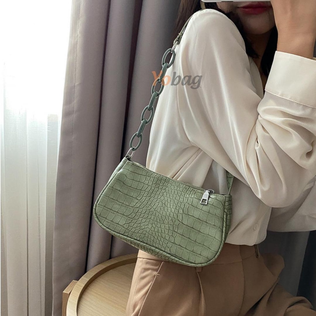 Túi xách nữ kẹp nách vân da dày dặn Form đẹp mix dây xích thời trang Hàn Quốc TX2