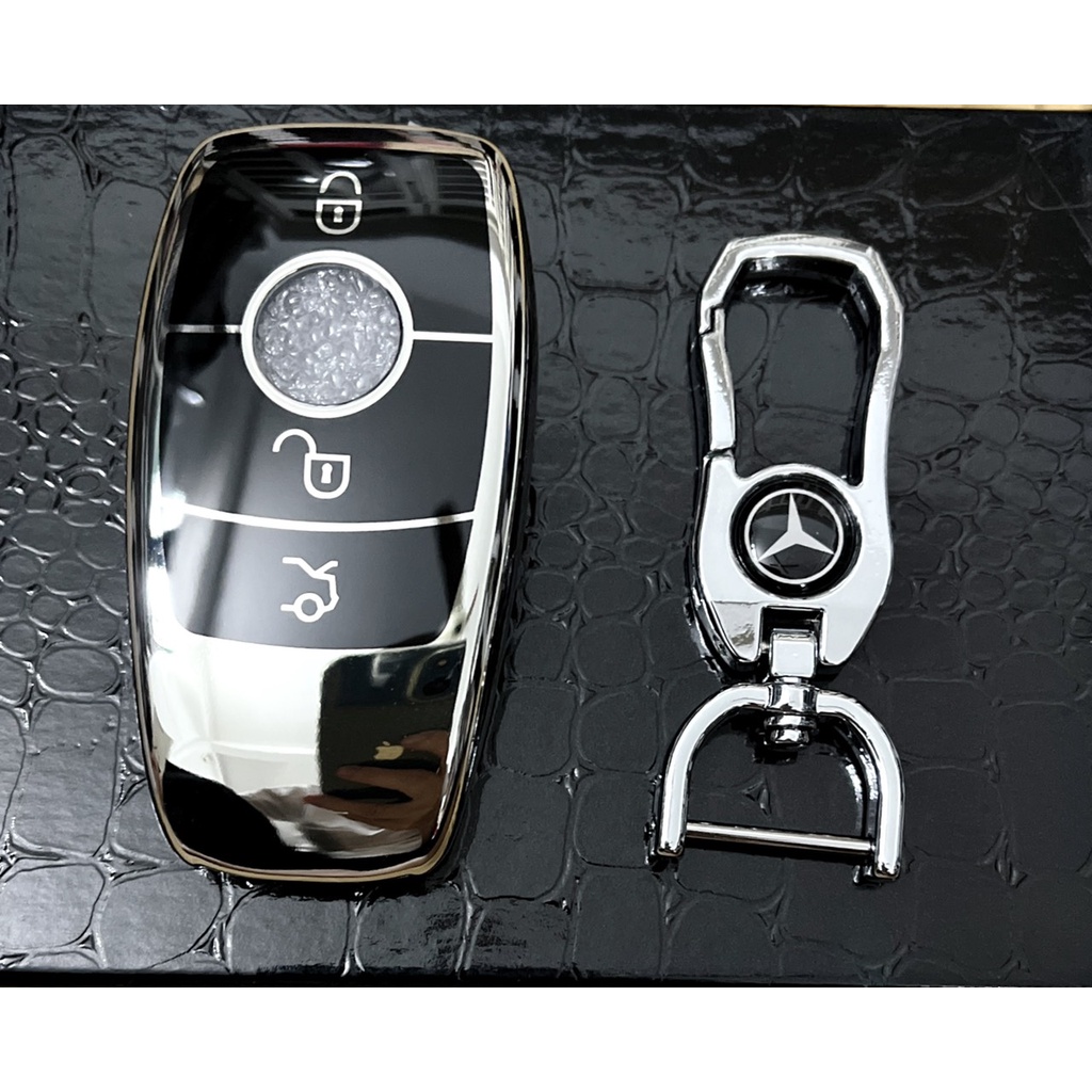 Móc khóa kèm ốp bảo vệ chìa khóa xe Mercedes C200 E200 C250 350 450 nhựa mềm TPU tráng gương.