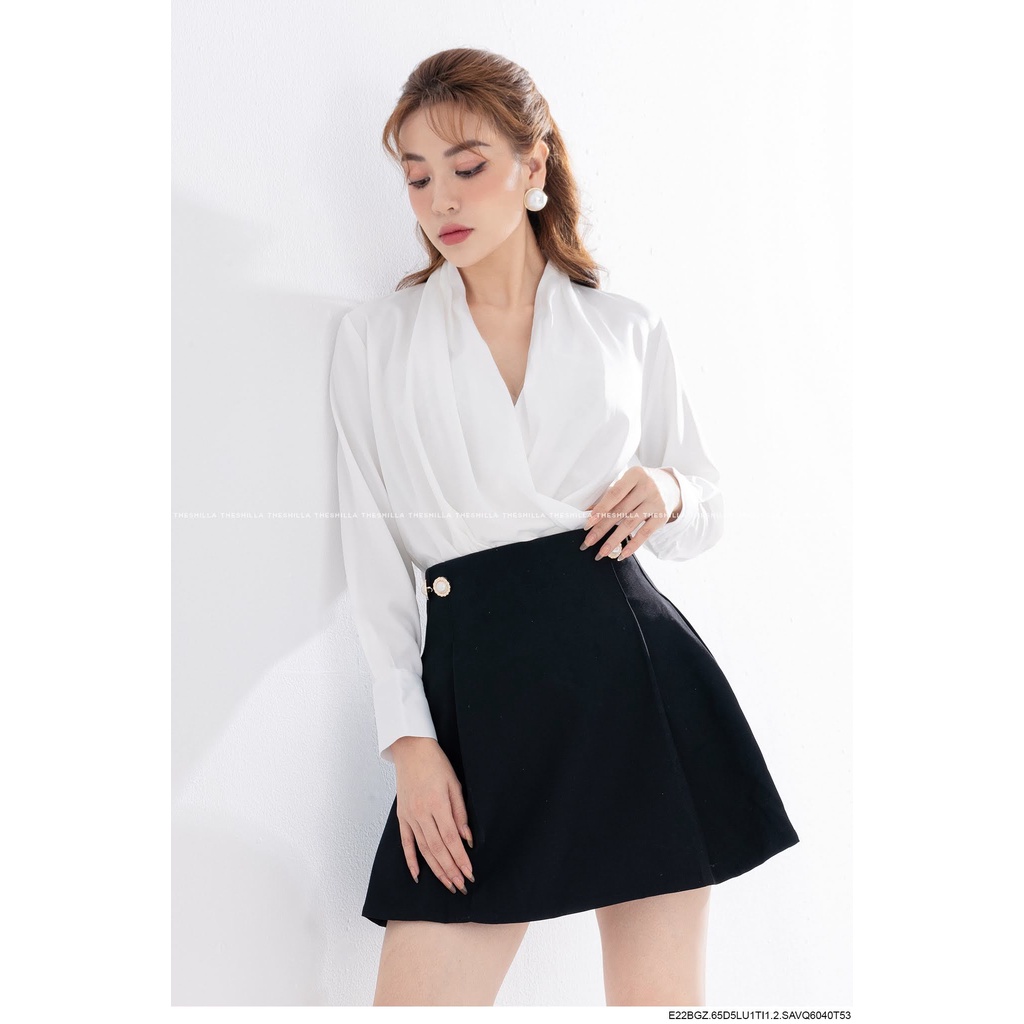 Set áo lụa chân váy xếp đính nút cao cấp + Không kèm bra [ Có video + Ảnh thật ] The Shilla -E22BGZ.65D5