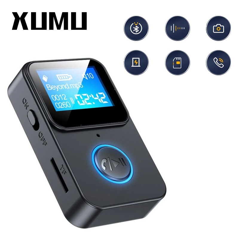 Đầu nhận âm thanh bluetooth 5.0 kiêm máy nghe nhạc MP3 mini màn hình LCD có nút điều khiển hỗ trợ thẻ TF
