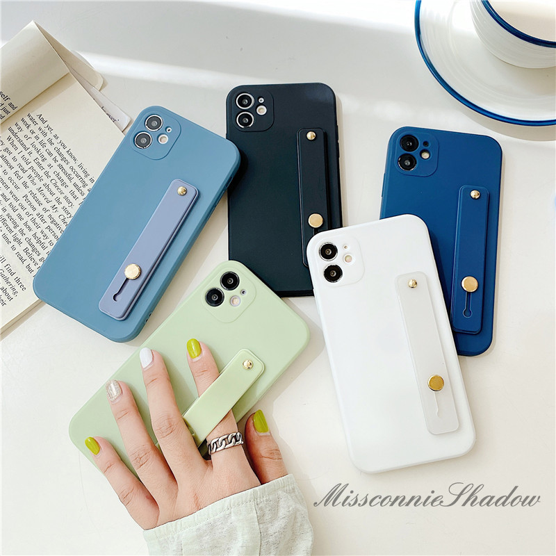 Wristband Case iPhone 7plus 8plus iPhone 11 Pro Max iPhone XR XSMAX Solid Color Candy Cube Cover With Wrist Band Phone Holder