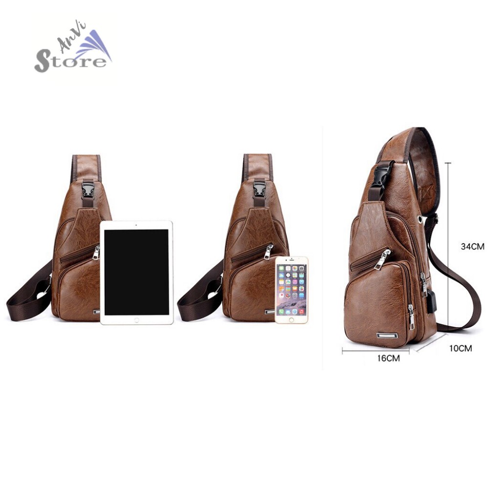Túi đeo chéo ⚜️FREESHIP⚜️ Túi đeo chéo da PU cao cấp có cổng USB tiện dụng | BigBuy360 - bigbuy360.vn
