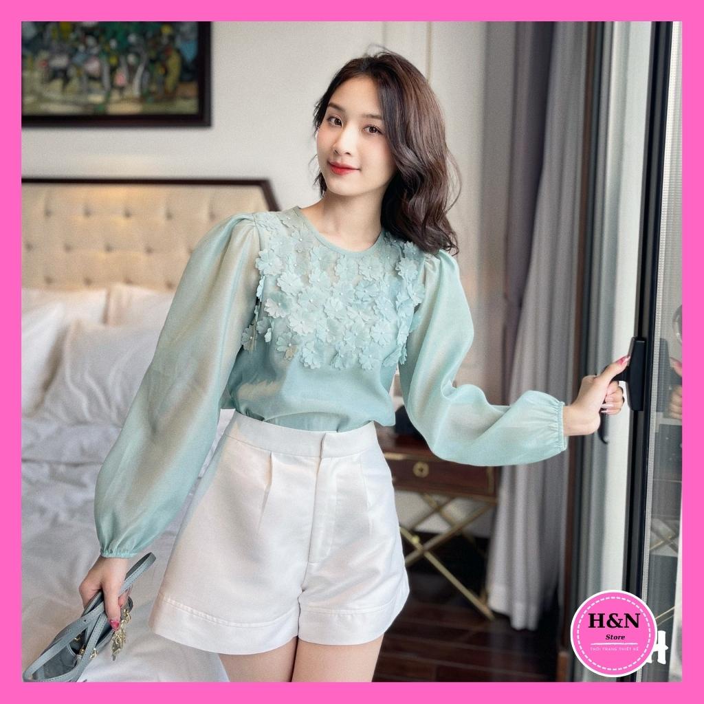 ☽✚ Áo sơ mi hoa nữ dài tay thiết kế công sở dự tiệc cưới trẻ trung xinh đẹp HN Clothing A9