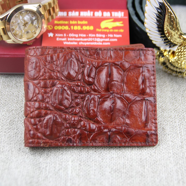 Ví cá sấu gai lưng- Ví một mặt da cá sấu 1 mặt da bò. Cam kết da cá sấu thật