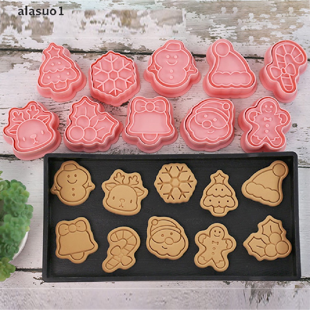 1 [alasuo1] 10 Khuôn Cắt Bánh Quy Hình Ông Già Noel Người Tuyết Cây Thông Tuần Lộc Hoạt Hình