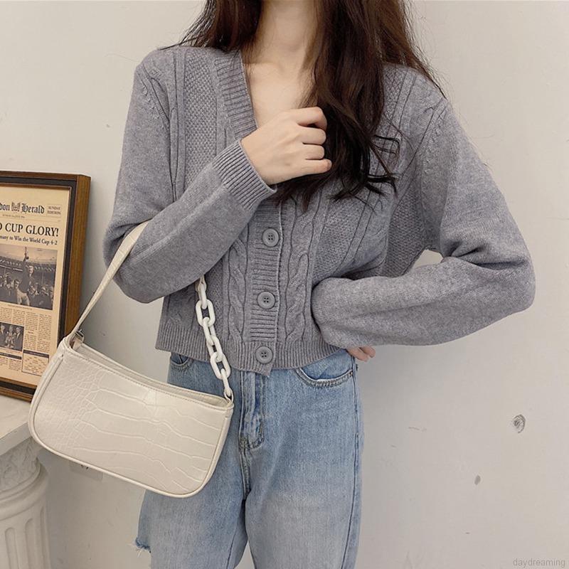 Áo Khoác Cardigan Dệt Kim Tay Dài Thiết Kế Cổ Chữ V Thanh Lịch