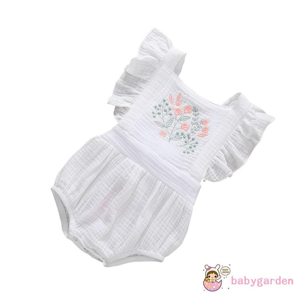 Jumpsuit Cotton Sát Nách Thêu Hoa Cho Bé Gái
