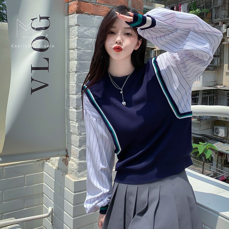 Áo sweater giả áo gile và tay sơmi độc đáo phong cách Hàn Quốc Ulzzang