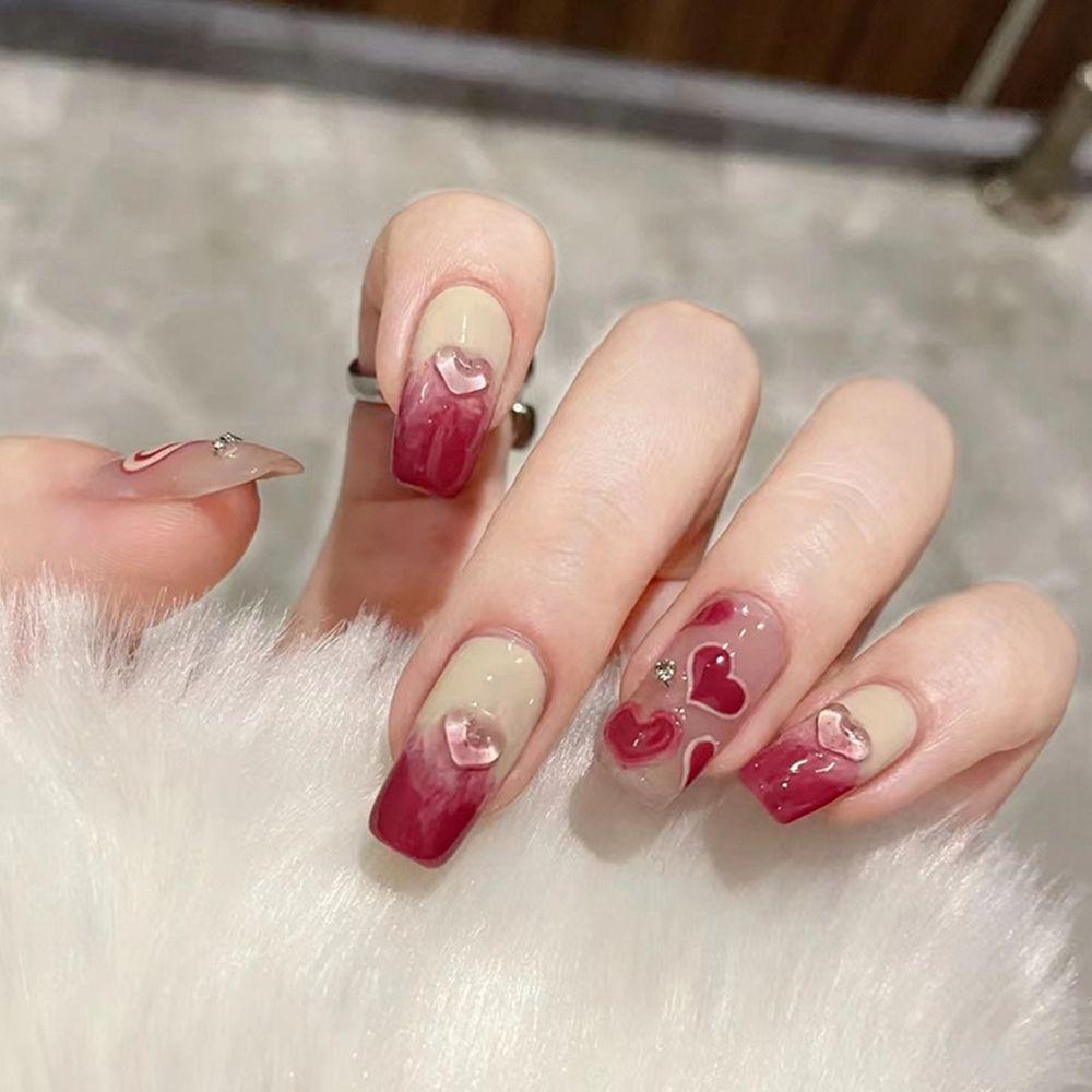 Bộ 1 24 Móng Tay Giả Ngắn / Tròn / Vuông Có Thể Tháo Rời Che Phủ Toàn Diện