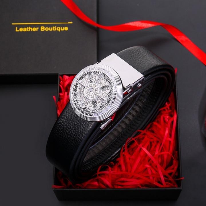 Thắt lưng nam da cao cấp - MUA 1 TẶNG 1 - Thiết kế đính đá mặt xoay 360, khóa tự động