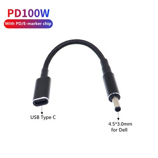 Bộ chuyển đổi phích cắm Type C sang 4.5x3.0mm Cáp sạc nhanh 100W USB C PD cho bộ sạc máy tính xách tay HP / Dell DC 4.5 * 3.0