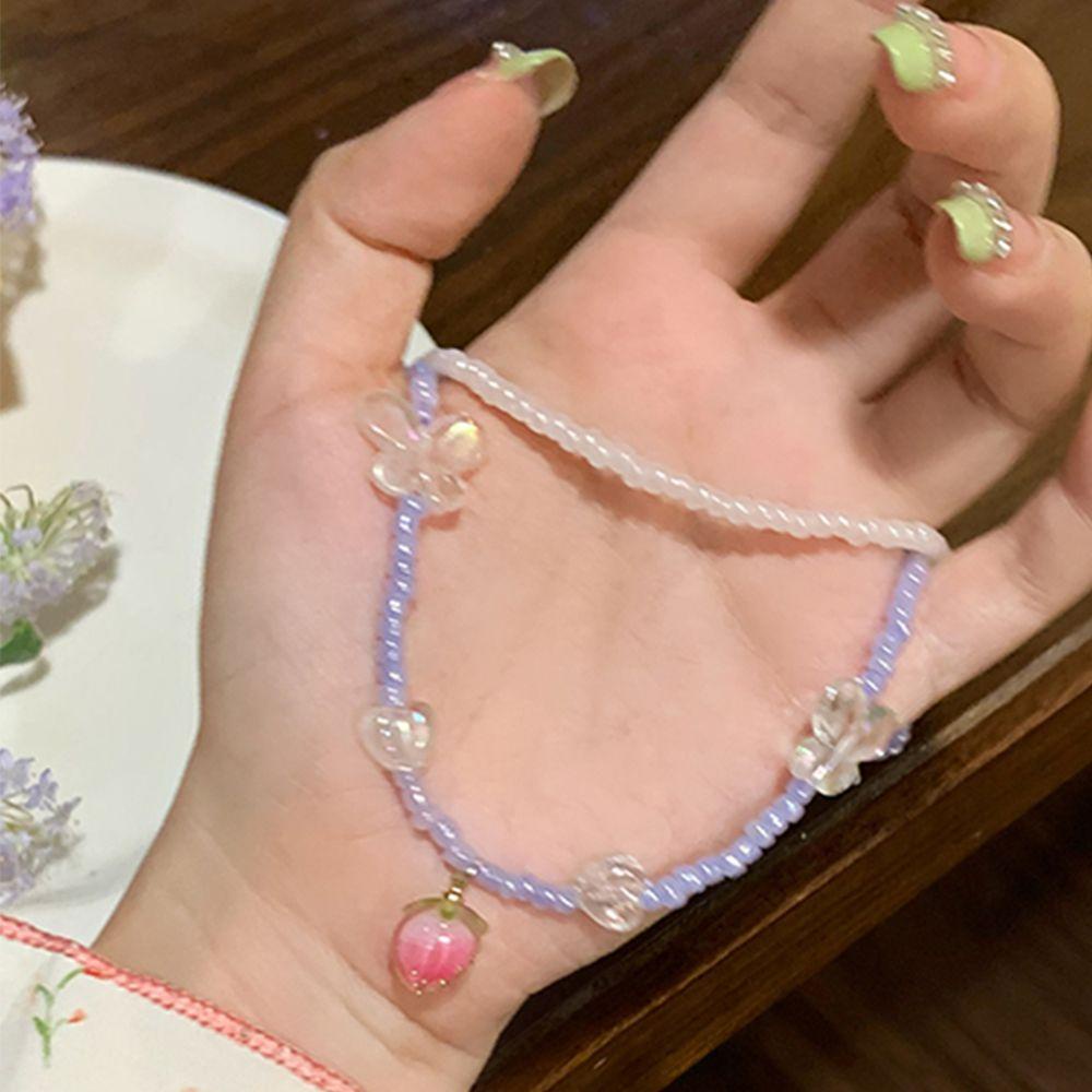 AROMA Vòng cổ Hai Lớp Bằng Nhựa Resin Mặt Bướm Đơn Giản Độc Đáo Y2K