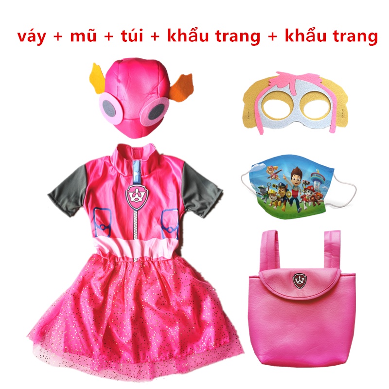Paw Tuần tra Trang phục Cosplay Ngắn tay trẻ em Bé trai Cô gái Quà tặng sinh nhật Halloween Mặt nạ Đảng