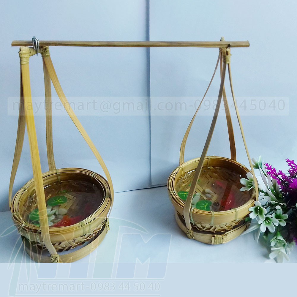 Quang gánh mây tre trang trí, decor - loại nhí