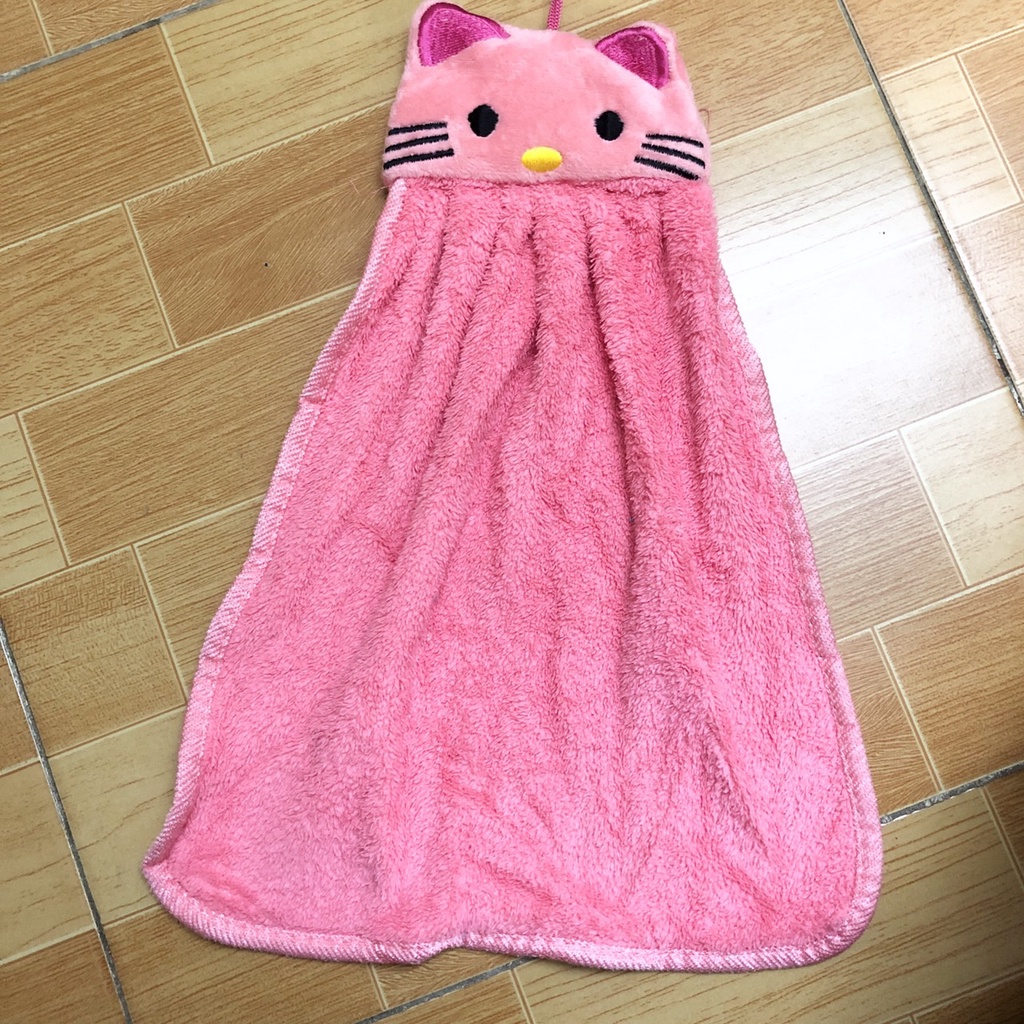 Khăn lau tay nhà bếp có móc treo tường cotton thấm hút tốt hello kitty thỏ freeship