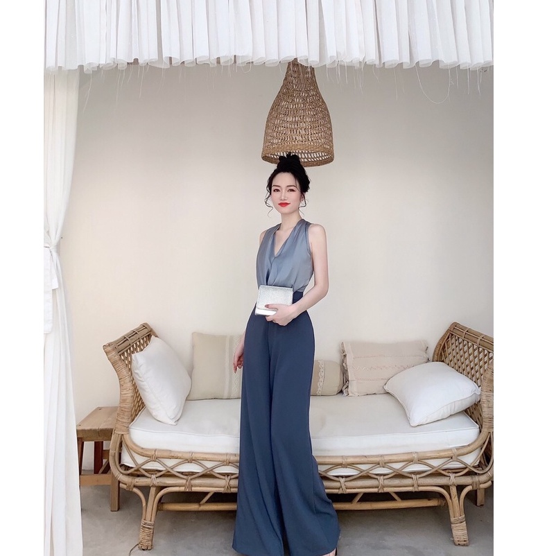 Jumpsuit Lụa Cổ Yếm Hở Lưng Tôn Dáng Nữ