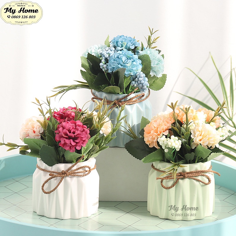 Chùm Hoa Cẩm Tú Cầu Hoàng Gia 32cm thanh nhã, trang trọng - Hoa lụa cao cấp trang trí đẹp