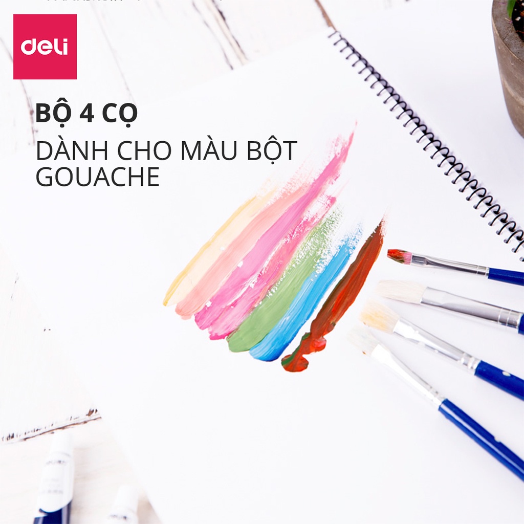 Bộ cọ vẽ chuyên nghiệp Deli - dùng cho màu nước/bột/sơn acrylic -Set 4/6 cây