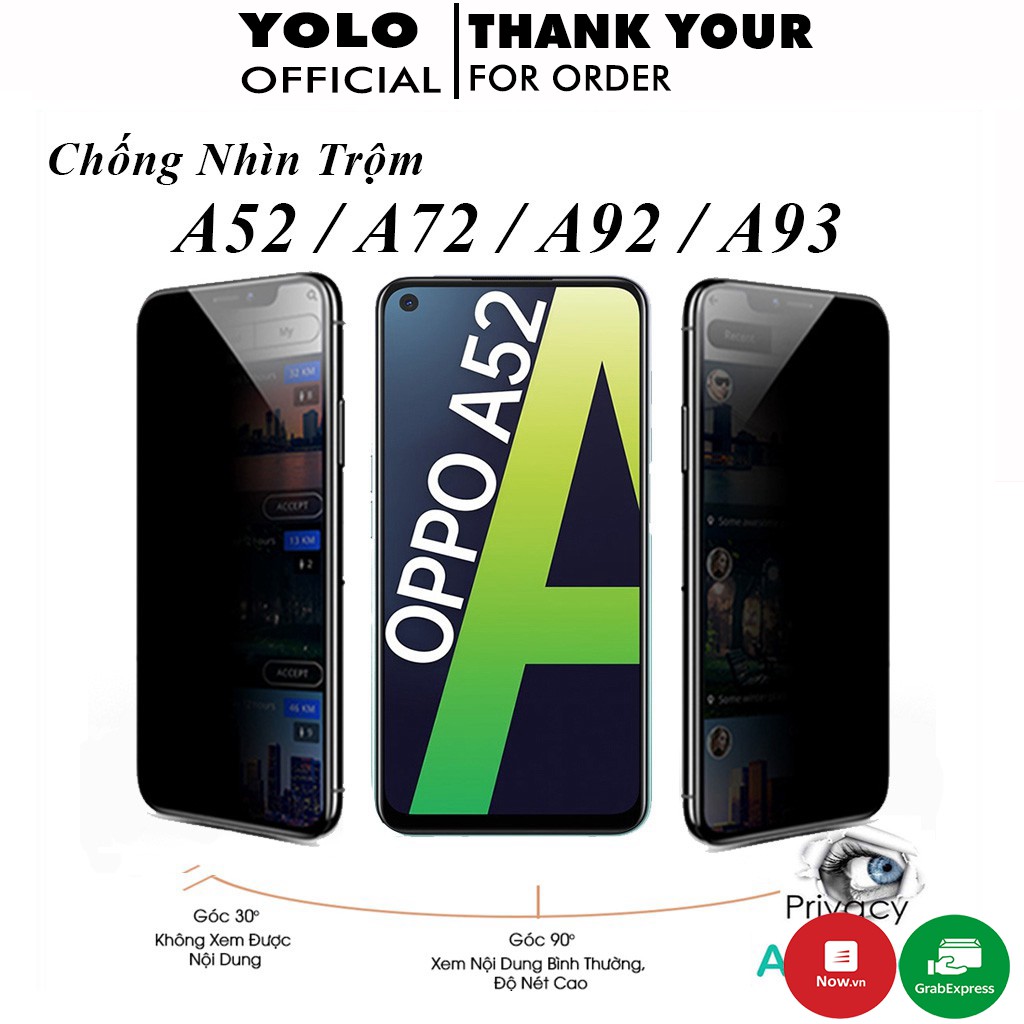 Cường lực oppo A52 A72 A92 Chống Nhìn Trộm Full Màn Hình Tặng Kèm Khăn Lau