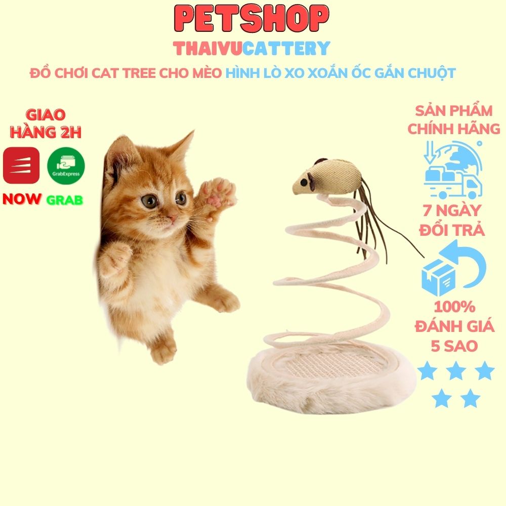 Đồ chơi cat tree cho mèo hình lò xo xoắn ốc gắn chuột