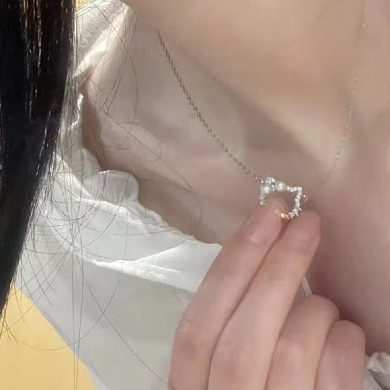 Vòng cổ Mạ Bạc Mặt Hình Mèo Đính Ngọc Trai Nhân Tạo Thời Trang Cho Nữ