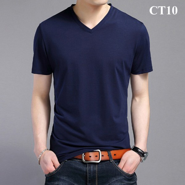 ( FREESHIP ) Áo thun trơn nam tay ngắn cổ tim vải cotton thun lạnh mềm mịn Nhiều màu đủ size