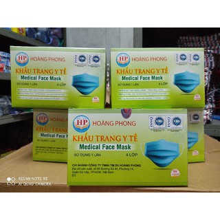Hộp 50 Cái Khẩu Trang Y Tế 4 Lớp KHÁNG KHUẨN HOÀNG PHONG Xanh