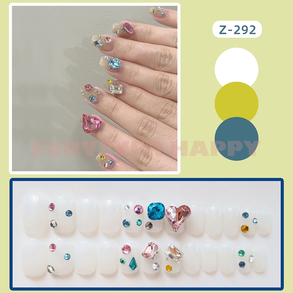Set 24 Móng Tay Giả 3D Đính Đá Nhân Tạo Thời Trang Dành Cho Nữ