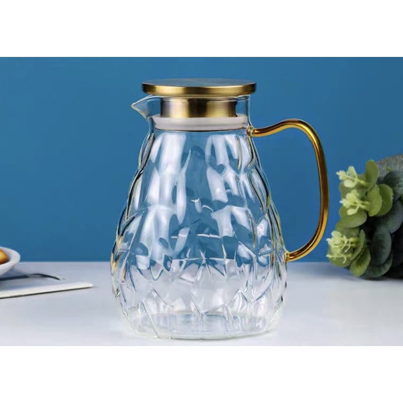 Bình thuỷ tinh Borosilicate chịu nhiệt 1900ml thân trám quai vàng cao cấp