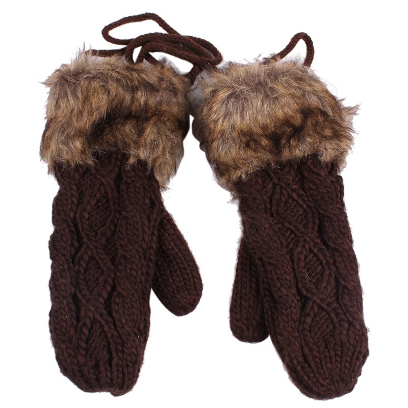 Đôi găng tay màu trơn chất liệu len dệt ấm áp cho nữ