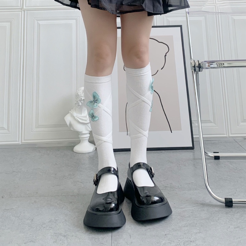 Tất Cotton Dài Qua Gối Thắt Nơ 3D Phong Cách Harajuku Nhật Bản Ngọt Ngào Cho Nữ