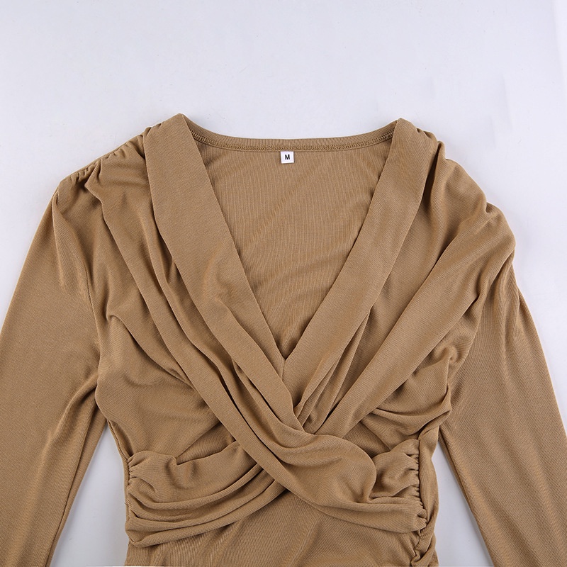 Đầm DUNEA tay dài cổ chữ V thiết kế đan chéo thời trang quyến rũ cho nữ