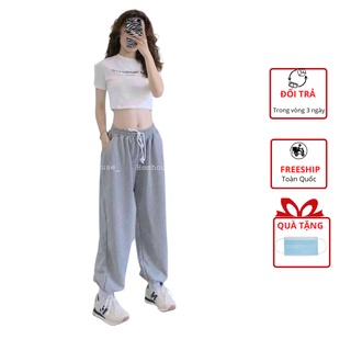 Set áo croptop quần ống rộng, áo croptop và quần jogger chất cotton freesize dưới 55kg CHILL SHOP