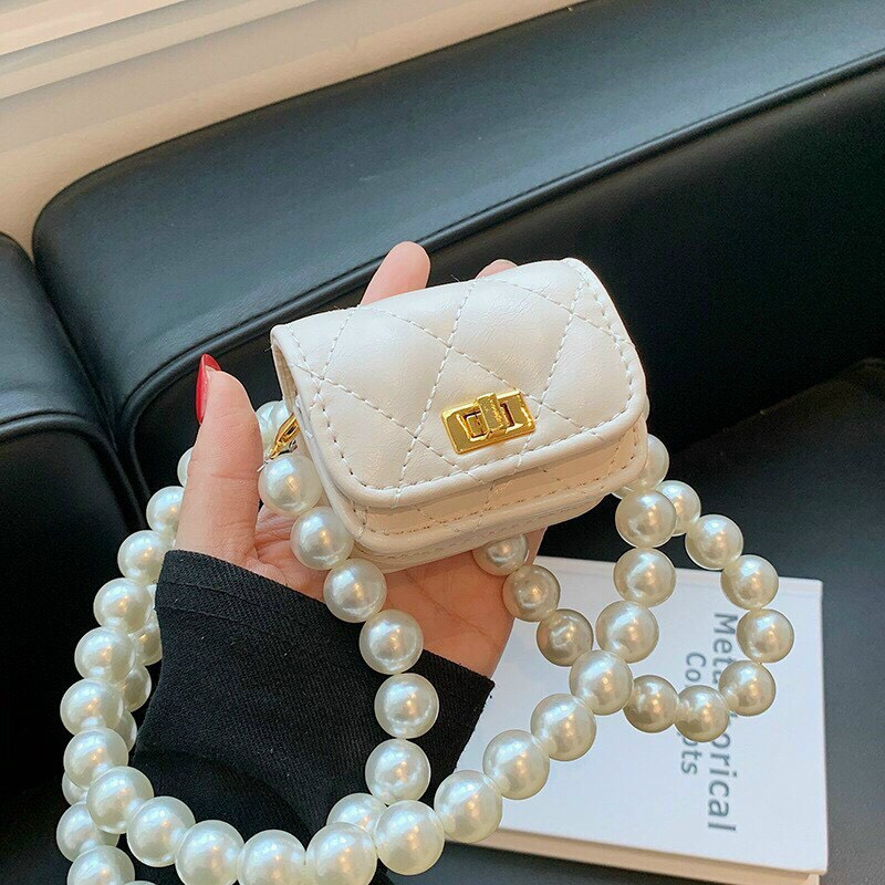 Túi đeo chéo nữ mini quai ngọc to chất liệu Da style nữ tính hàng Quảng Châu loại 1 , 2 màu đen trắng