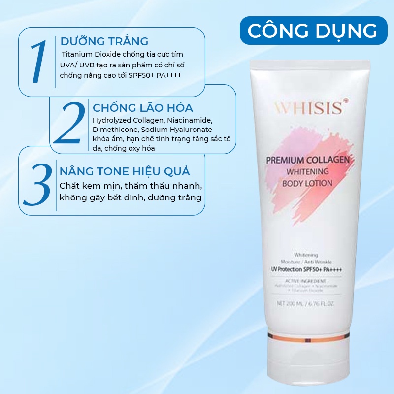 Kem Dưỡng Thể Body Trắng Da Chống Nắng Nâng Tone Whisis Hàn Quốc Premium Collagen Whitening Body Lotion  200ml