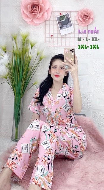 🍃CÓ BIGSIZE ĐỒ BỘ PIJAMA LỤA THÁI HOẠ TIẾT QUẦN DÀI TAY NGẮN 🍃 | BigBuy360 - bigbuy360.vn
