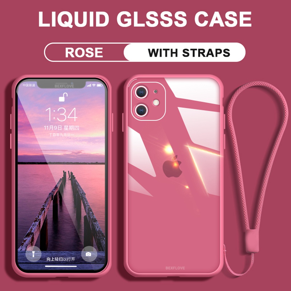 Ốp lưng mặt kính cường lực kèm dây đeo cho Iphone 11 Pro X Xr Xs Max 6plus 7plus 8plus 6 7 8 Plus