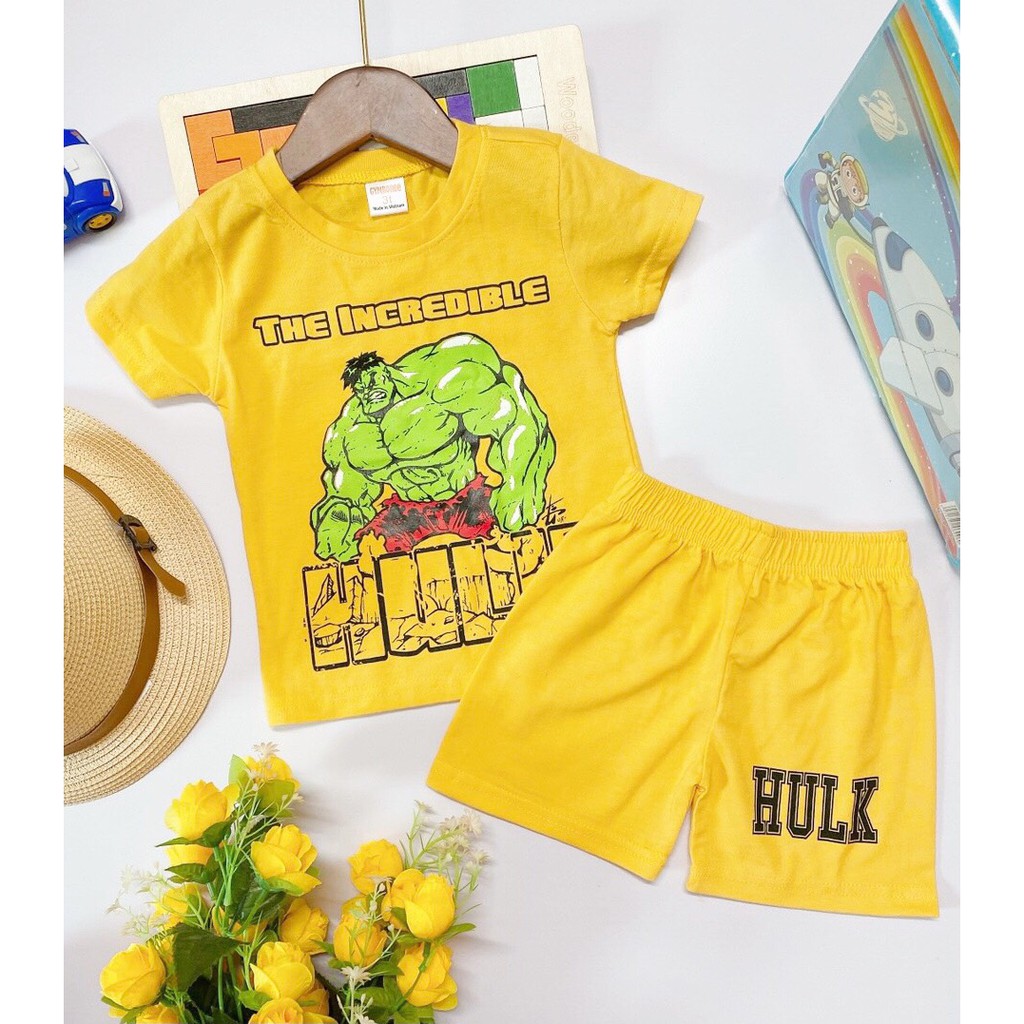 Bộ cộc tay cotton in hình siêu anh hùng cho bé trai 8kg đến 22kg