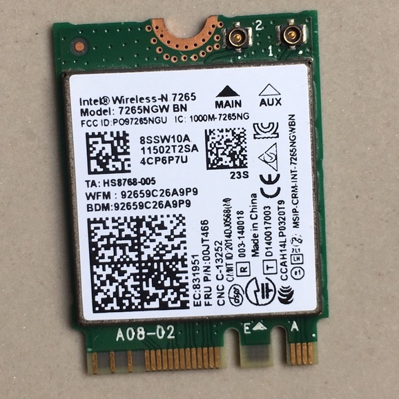 Bộ điều khiển máy phát wifi không dây Intel 7265 7265NGW BN Dual Band 2x2