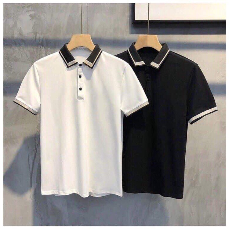Áo polo nam cổ bẻ phối viền, Áo thun nam hàn quốc chất liệu cotton kiểu dáng ôm đẹp với 2 phiên bản màu đen/trắng
