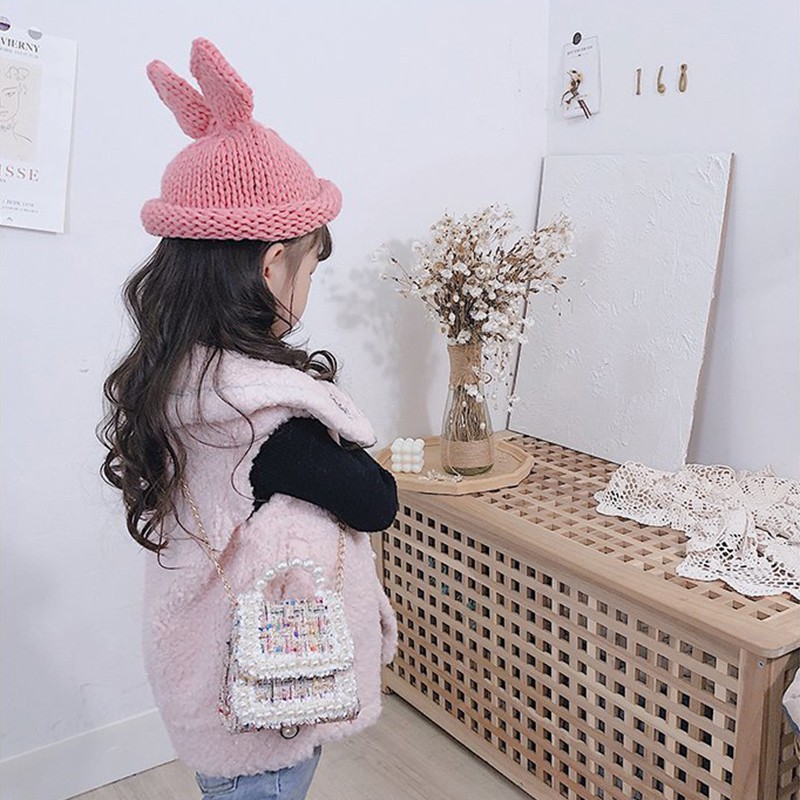 Túi đeo chéo đính ngọc trai giả thời trang dành cho các bé