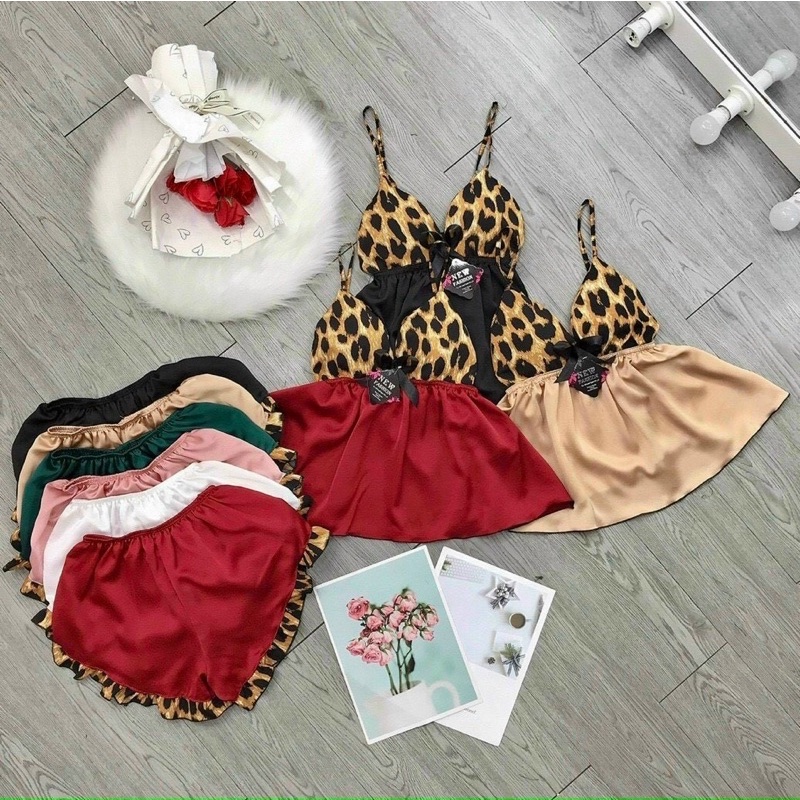 Đồ Ngủ Sexy- Bộ Ngủ 2 Dây Satin Phối Có Dây Tăng Chỉnh Form 40-55kg( ảnh thật)