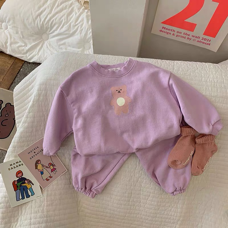 Bộ Áo Sweater Tay Dài In Hình Gấu Hoạt Hình + Quần Dài Thời Trang Mùa Thu Cho Bé Sơ Sinh