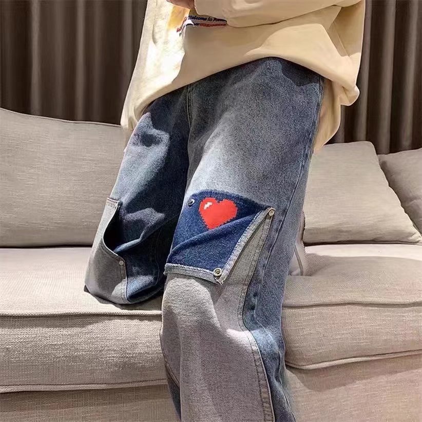 Quần jeans ống rộng phong cách hàn quốc thời trang mùa thu cho nam quần baggy nam phong cách hàn quốc bigsize unisex quần jean rách gối  simple retro thiết kế túi trang chủ