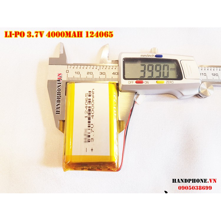 Pin Li-Po 3.7V 124065 4000mAh (Lithium Polyme) cho Loa Bluetooth, Điện Thoại, Máy Trắc Địa, Định Vị GPS, POS,Cửa Vân Tay