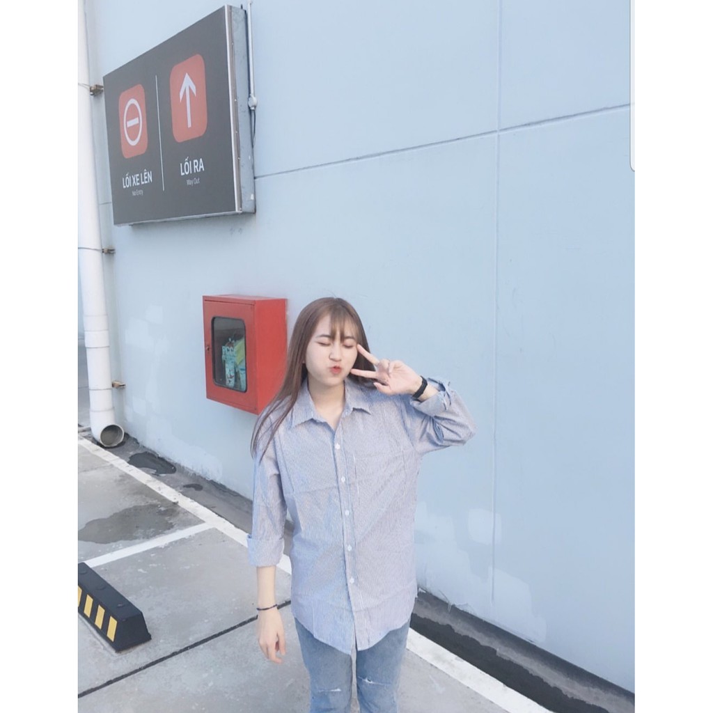 Áo Sơ Mi Sọc Kẻ Xanh Unisex