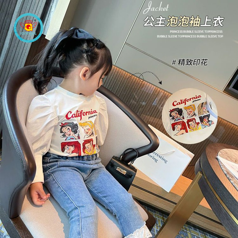 Áo thun IQ ANGEL tay dài phồng thời trang mùa thu cho bé gái