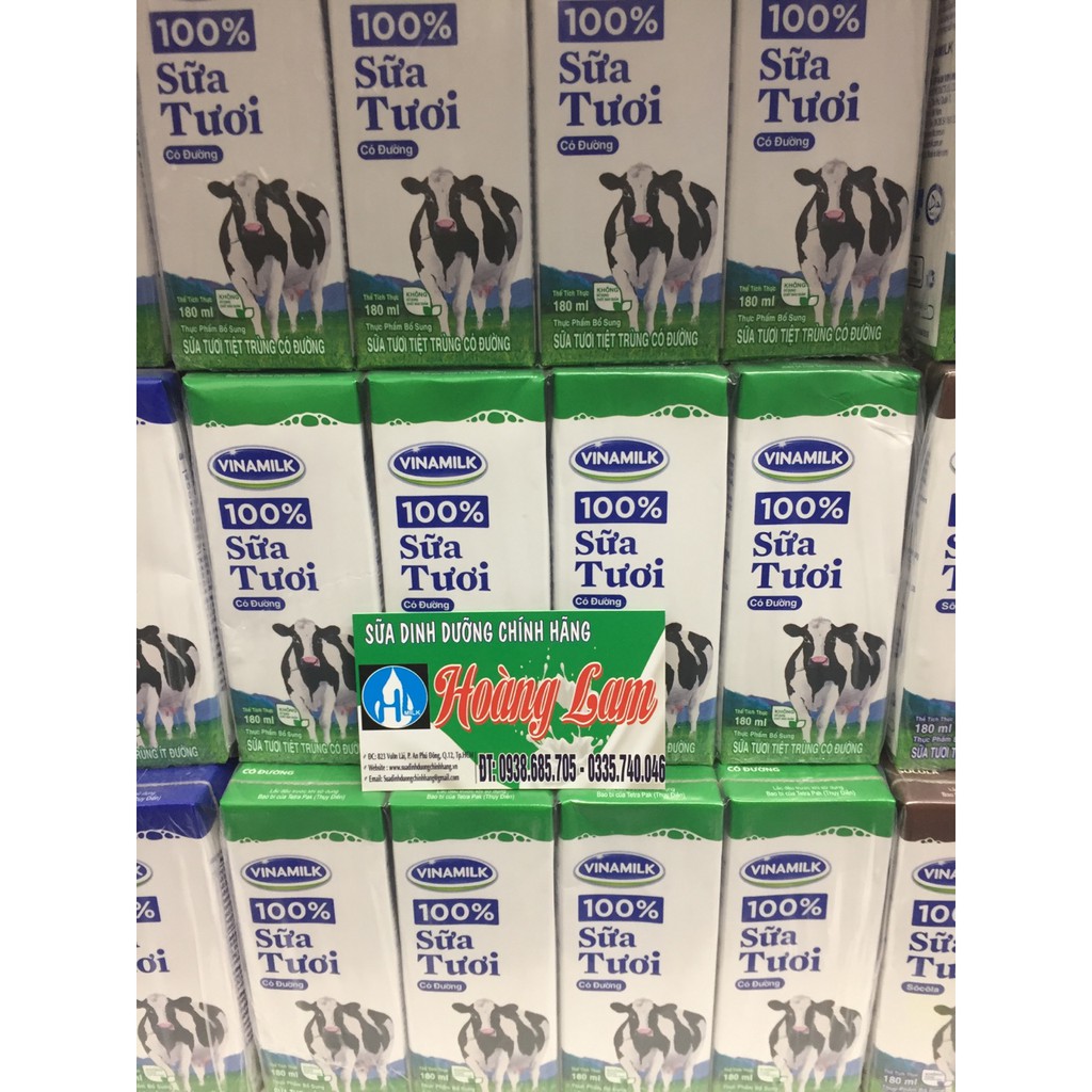 Sữa tươi tiệt trùng Vinamilk Có đường/ Socola/ Hương dâu hộp 180ml (4 hộp)